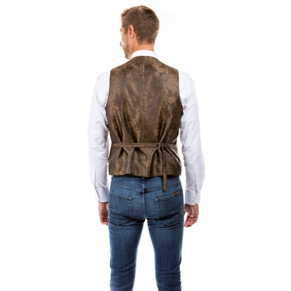 Luxury Notch Lapel Tweed Vest w/ Adjustable Strap Includes Bowtie, Tan - Picture 3 of 5